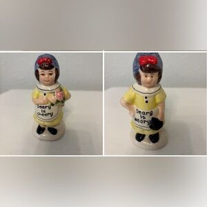 Vintage Whimsical Salt Shaker 2 sides Cheery Deary Weary Lady Japan